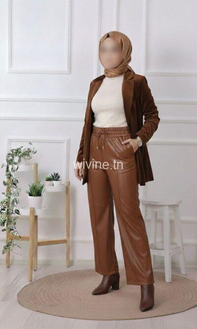 Pantalon large simili cuir
