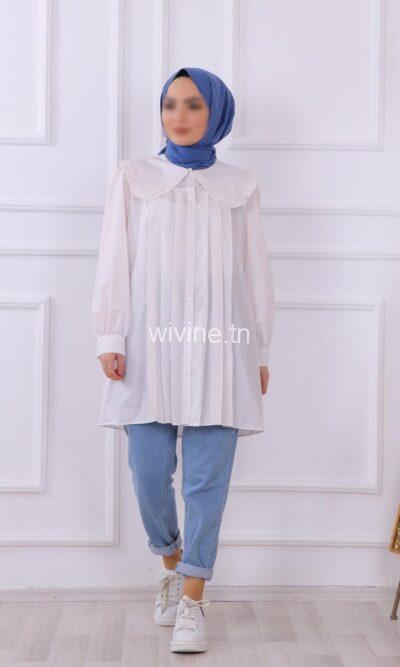 Chemise CLAUDINE Saumon Blanc