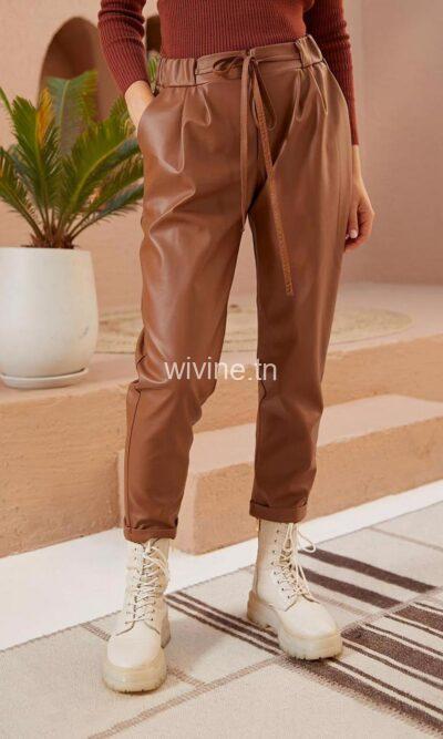 pantalon simili cuir Caramel