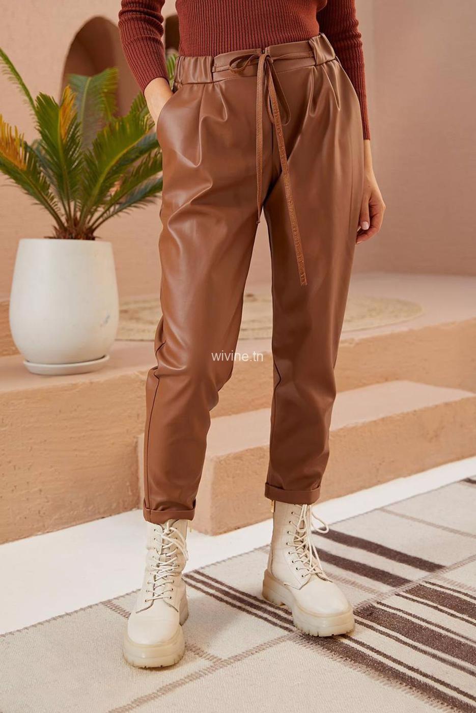 pantalon-simili-cuir-caramel